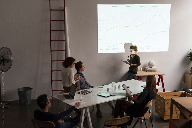 Presentation during a business meeting in office